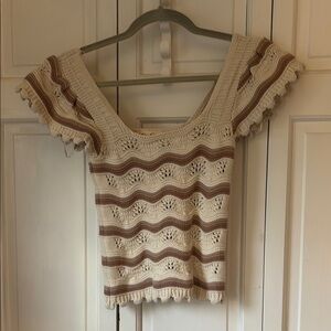 Cream and Brown Knit Top